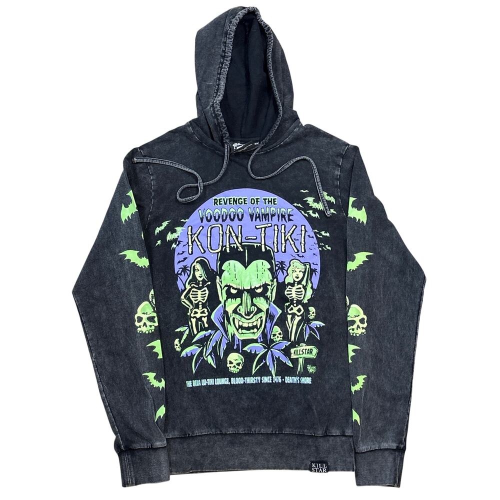 Killstar Kon Tiki revenge of the Voodoo Vampires Hoodie Size XS goth bats skulls